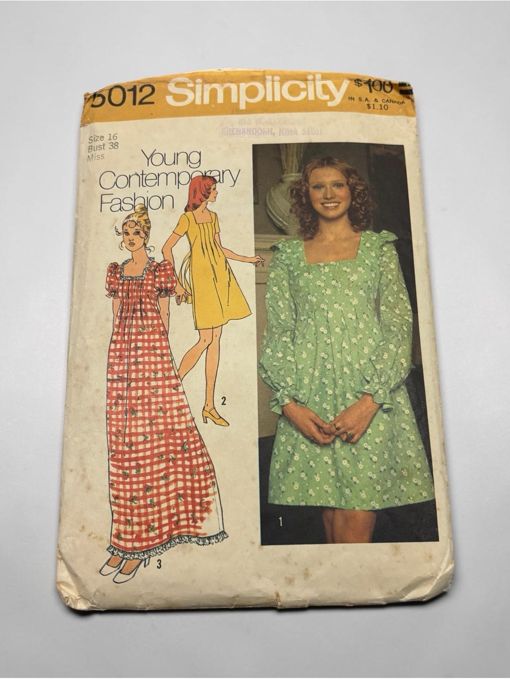 Simplicity Green Floral Square-Neck Dress Pattern